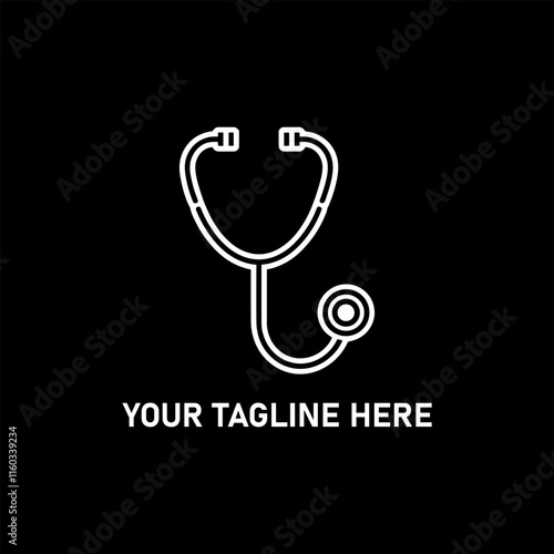 Stethoscope icon for medical and healthcare concept with editable tagline on black background