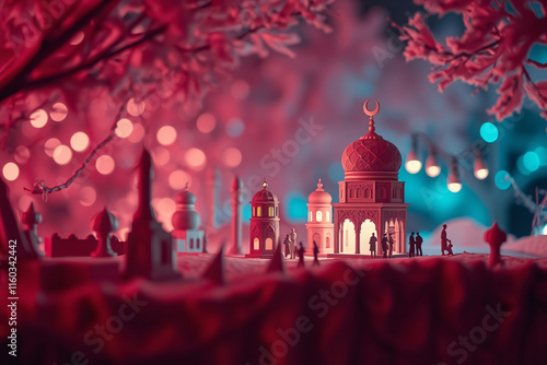 Enchanted Ramadan Night: Miniature Mosque in a Winter Wonderland photo