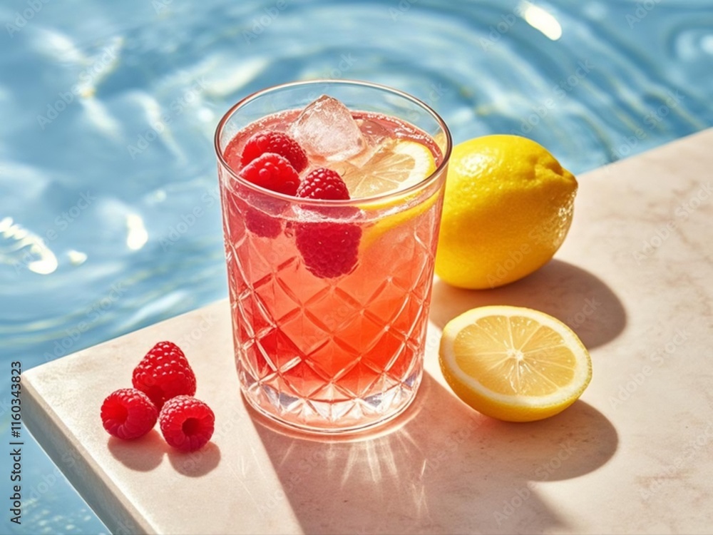 Spring or summer refreshing cold cocktail or mocktail with berries and lemon, raspberry lemonade