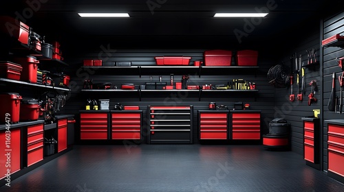 Functional garage design with mounted tool racks and efficient storage solutions photo