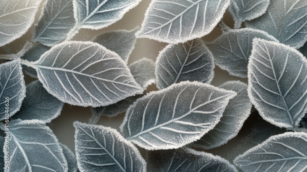 Obraz premium Frost Covered Leaves Winter Nature Scene