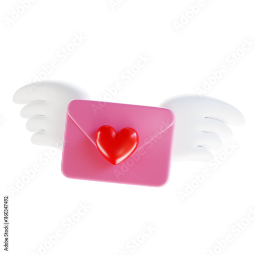 3d render Winged love message