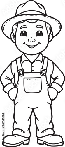 Hand-Drawn Boy Farmer Character - Cute Cartoon Line Art Illustration