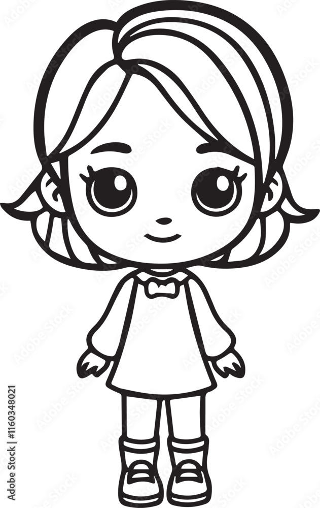 Hand-Drawn Cute Girl Character - Adorable Cartoon Line Art Illustration Hand-Drawn Cute Girl Character - Adorable Cartoon Line Art Illustration