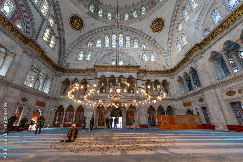 A beautiful view of the Nuruosmaniye Camii, the mosque near the Grand Bazaar in Istanbul, Turkey