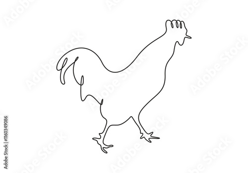 Continuous single line drawing of rooster. Farming and poultry concepts vector illustration