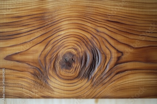 Close-up of wood grain showcasing knot and concentric rings, rich in texture and color. photo