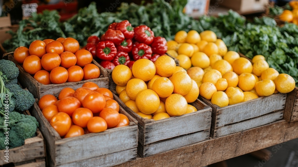 Vibrant Fresh Produce Display at Local Market Showcasing a Variety of Organic Vegetables and Fruits for Nutritious Eating Vibrant Fresh Produce Display at Local Market Showcasing a Variety of Organic Vegetables and Fruits for Nutritious Eating