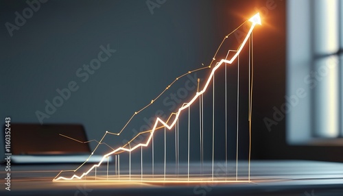 A glowing upward graph representing growth and success in a business or investment context, set against a dark background.
