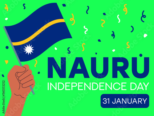 nauru independence day 31 january, nauru flag in hand. Greeting card, poster, banner template	