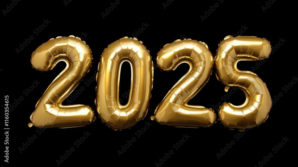 Golden 2025 Balloon Numbers on Black Background Celebrating New Year and Future Milestones in Festive Style Golden 2025 Balloon Numbers on Black Background Celebrating New Year and Future Milestones in Festive Style
