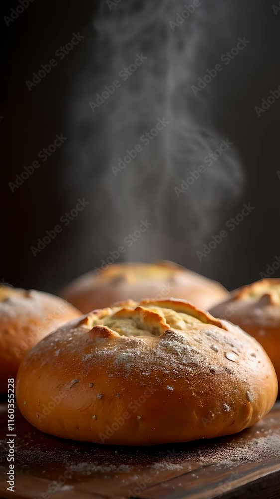 Hot, fresh bread with steam