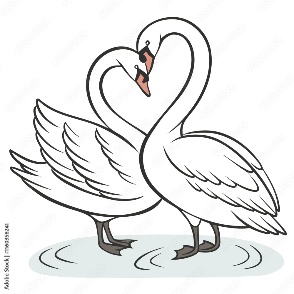Fototapeta premium A radiant swan with its head bowed gracefully in a heart-shaped pose Illustrator Artwork