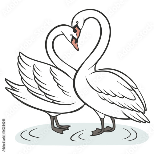 A radiant swan with its head bowed gracefully in a heart-shaped pose Illustrator Artwork