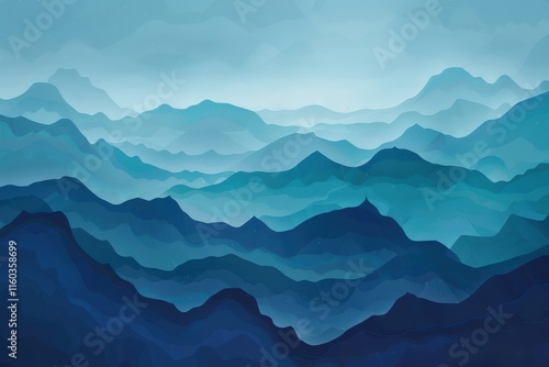 Abstract Blue Mountain Landscape with White Specks