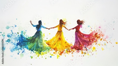 Maghi Purnima Vibrant watercolor celebration of maghi purnima with colorful dancing figures photo