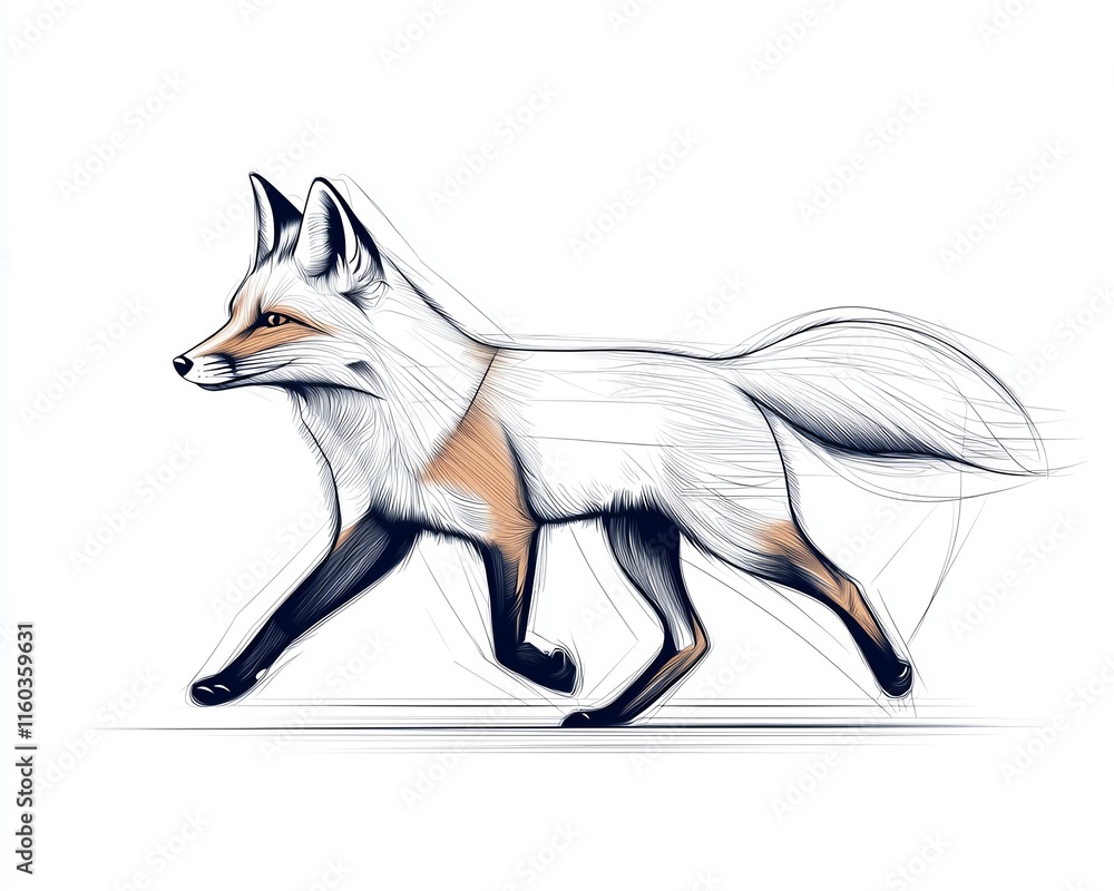 Obraz premium A stylized illustration of a graceful fox in motion, showcasing its dynamic form and natural elegance.