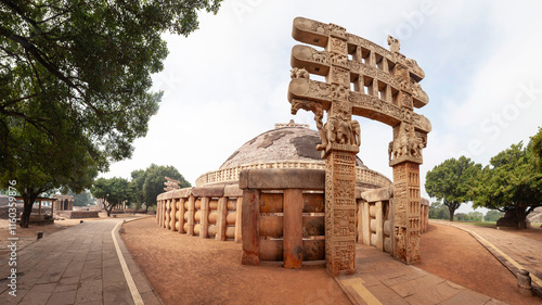 Great Stupa - ancient Buddhist monument. Sanchi, Madhya Pradesh, India
