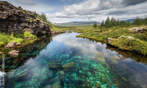 Diving site Silfra Fissure with crystal water at Thingvellir national park