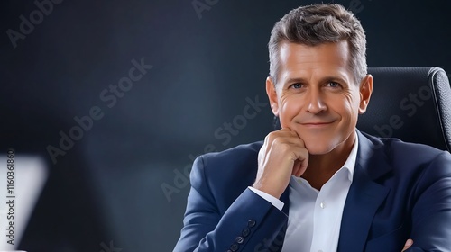 Confidently Smiling Businessman Portrait Photo: Close-up Shot in Modern Office Setting. AI Generated