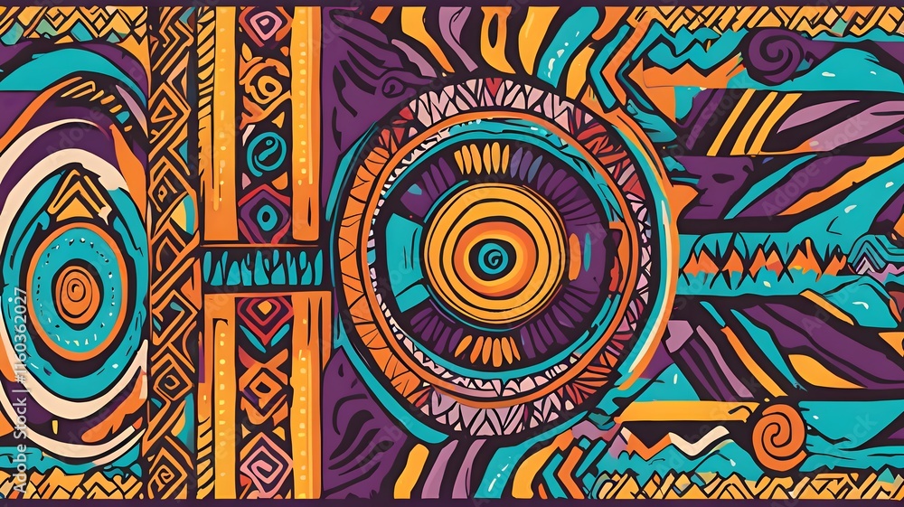 Fototapeta premium Bold South American Tribal Ethnic Pattern with Chevrons, Zigzags, and Spirals