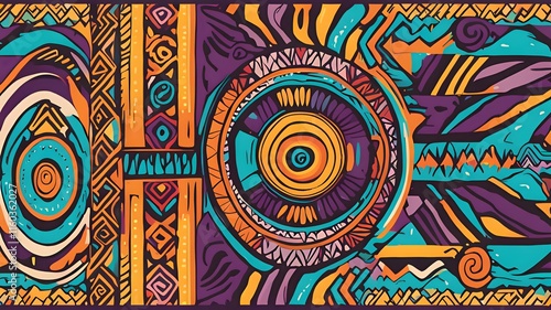 Bold South American Tribal Ethnic Pattern with Chevrons, Zigzags, and Spirals