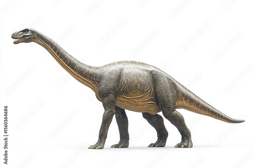 Obraz premium A detailed model of a dinosaur, showcasing its long neck and robust body, highlighting the majestic features of prehistoric life.