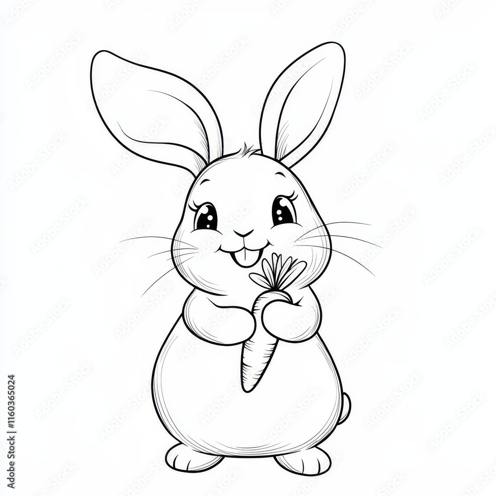 Fototapeta premium Adorable Bunny with Carrot: A charming illustration of a happy bunny holding a carrot. Perfect for children's books, Easter cards, or any project needing a touch of cuteness. 