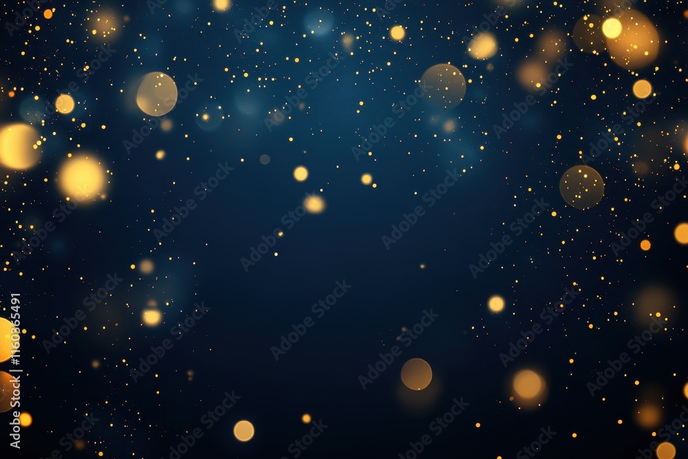 Abstract dark blue background with gold bokeh lights and sparkles. Abstract dark blue background with gold bokeh lights and sparkles.