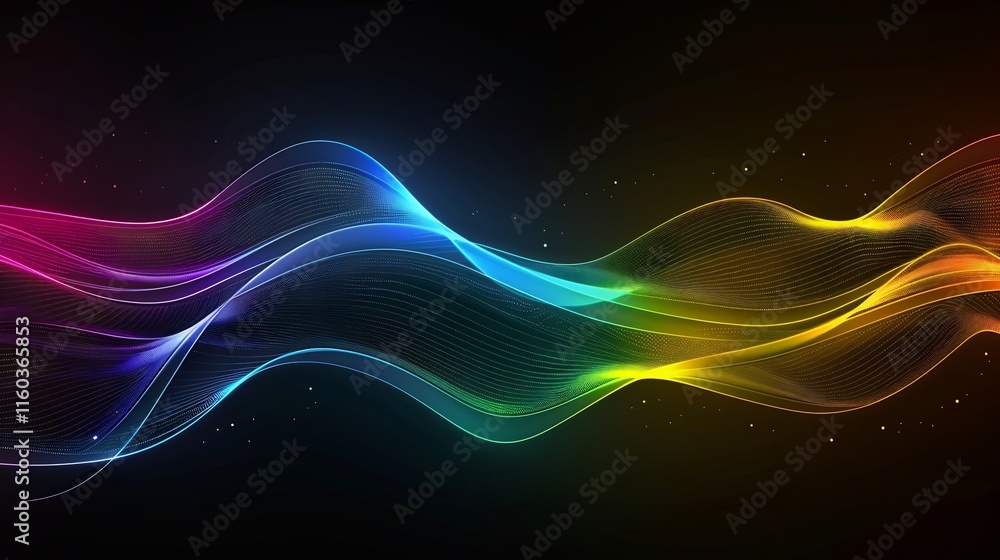 Abstract Rainbow Wave Digital Art: Vibrant, Flowing Lines of Color on Dark Background Abstract Rainbow Wave Digital Art: Vibrant, Flowing Lines of Color on Dark Background