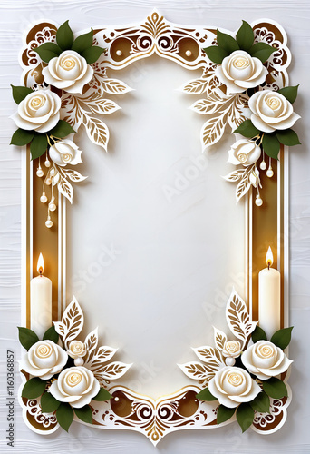 funeral template with roses, candles and free space for text