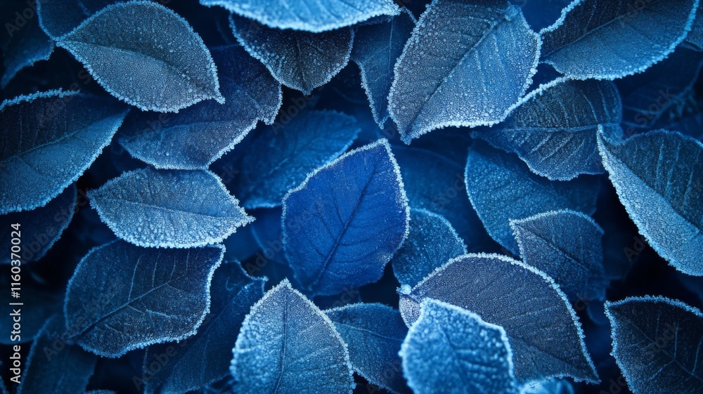 Obraz premium Frost Covered Blue Leaves A Winter Scene