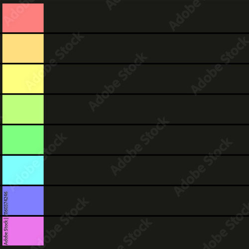 Tier list square ranking table vector template, grid of rating or sorting boxes empty infographic design