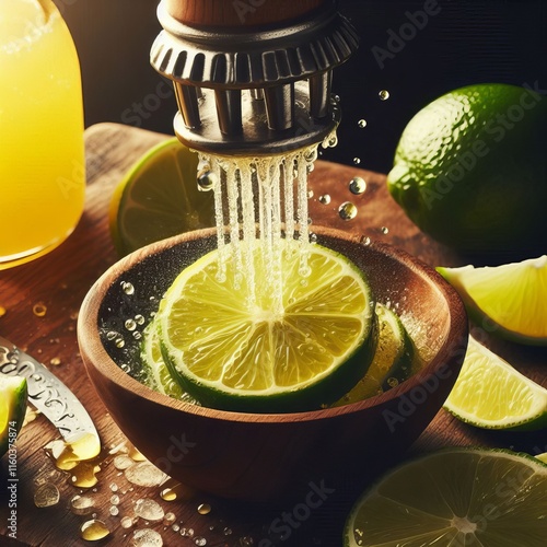 124 A bright zesty and slightly sour aroma of lime juice being s photo