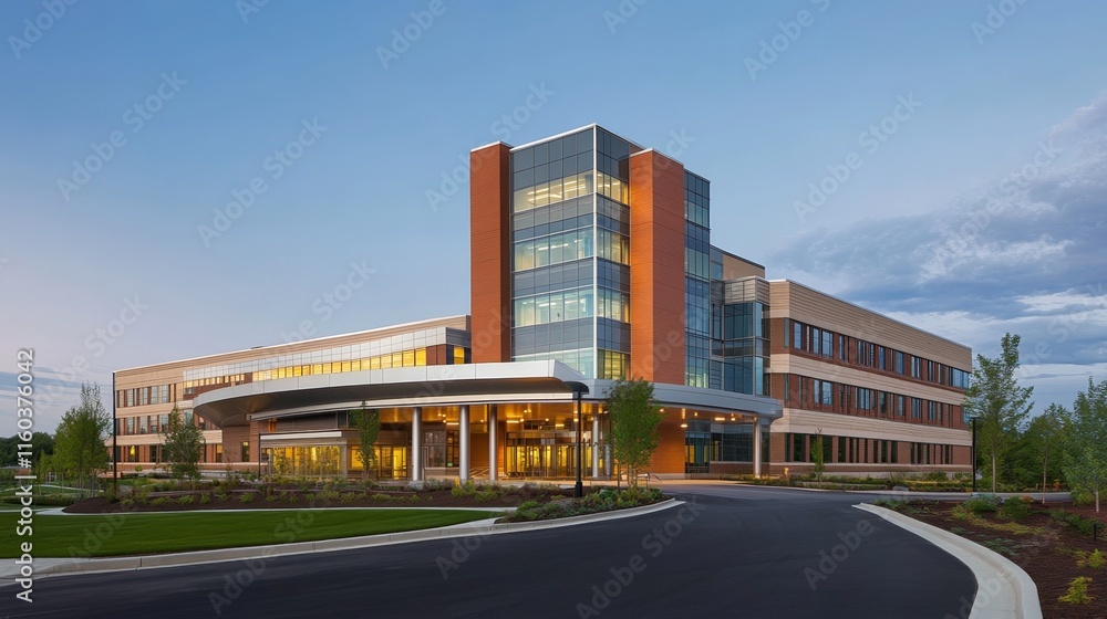 Obraz premium Modern hospital isolation ward exterior showcasing advanced medical facilities and compassionate care, emphasizing the importance of health infrastructure in safeguarding public well-being.