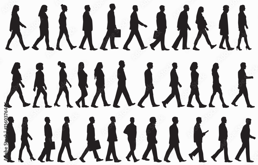 Large collection of people walking silhouette set Large collection of people walking silhouette set