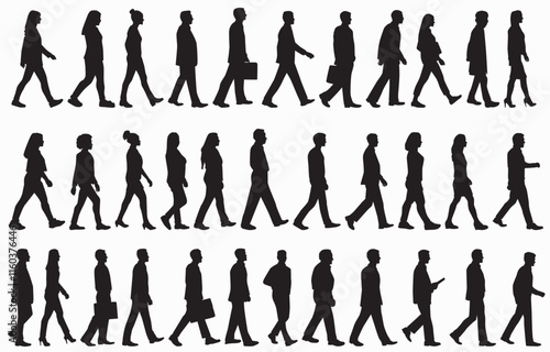 Large collection of people walking silhouette set