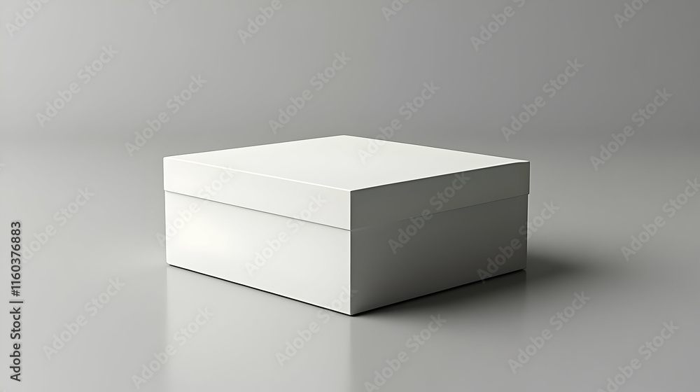 White Square Box Sits Elegantly on a Reflective Gray Background in a Studio Setting White Square Box Sits Elegantly on a Reflective Gray Background in a Studio Setting