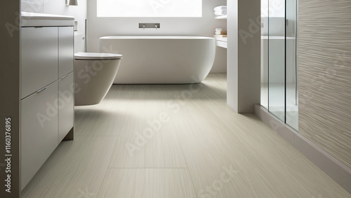 Sleek modern bathroom with vinyl flooring and elegant fixtures in a contemporary design setting