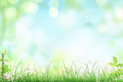 Spring meadow with blooming flowers and bokeh background. (1)