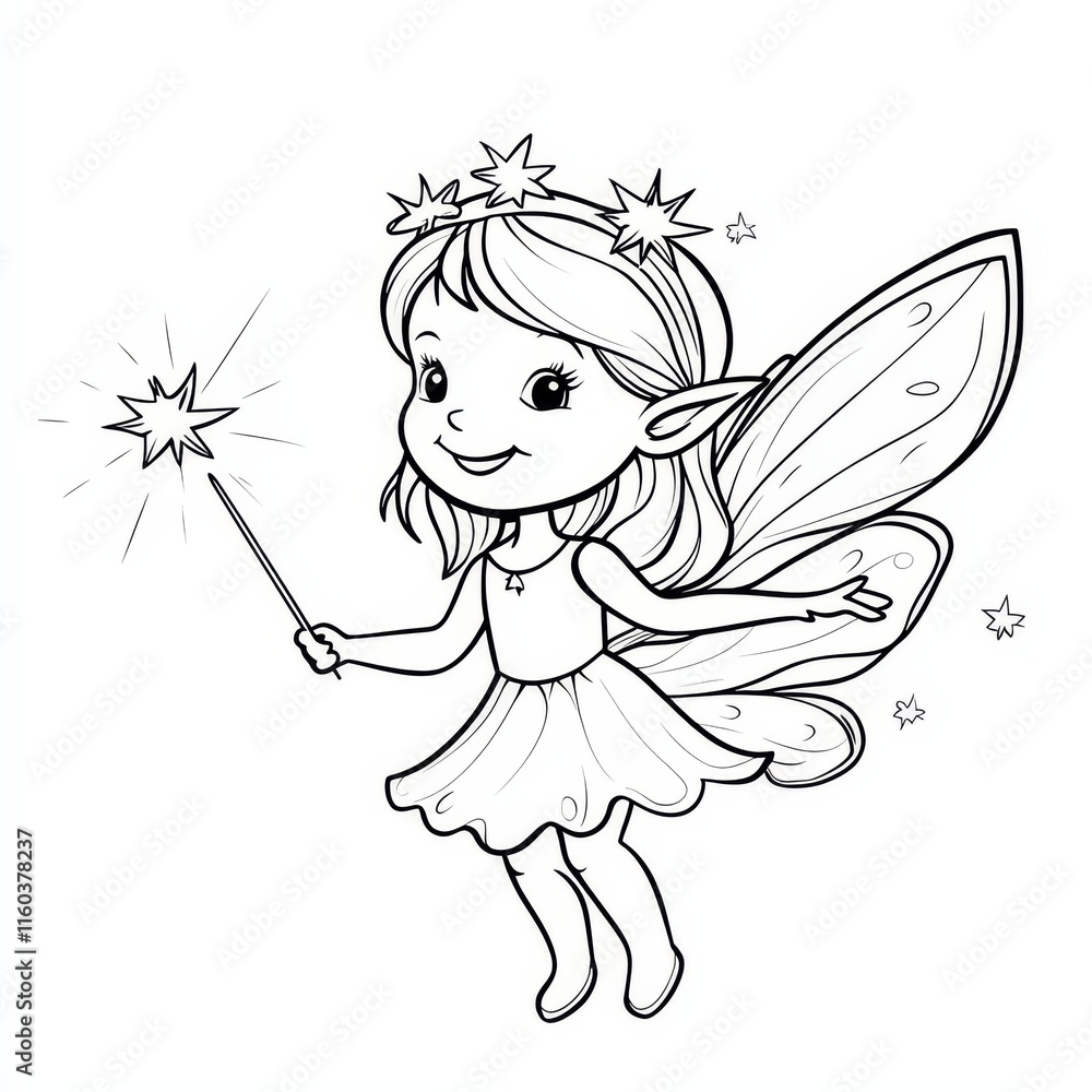 Whimsical Fairy: Enchanting illustration of a cute fairy with sparkling wand and delicate wings, radiating magic and wonder. Whimsical Fairy: Enchanting illustration of a cute fairy with sparkling wand and delicate wings, radiating magic and wonder.