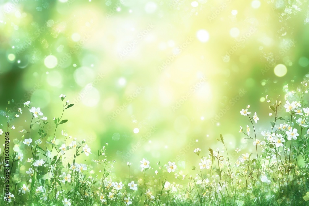 Sunny spring meadow with bokeh effect and white wildflowers. Sunny spring meadow with bokeh effect and white wildflowers.
