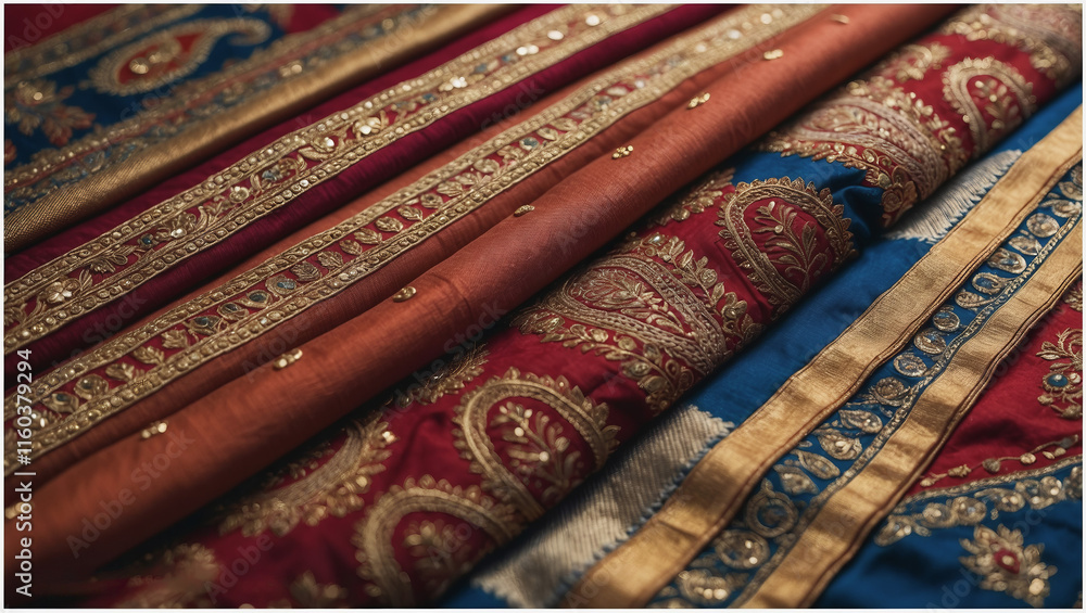 Captivating macro photography of finely detailed Indian textiles with vibrant colors and intricate embellishments Captivating macro photography of finely detailed Indian textiles with vibrant colors and intricate embellishments
