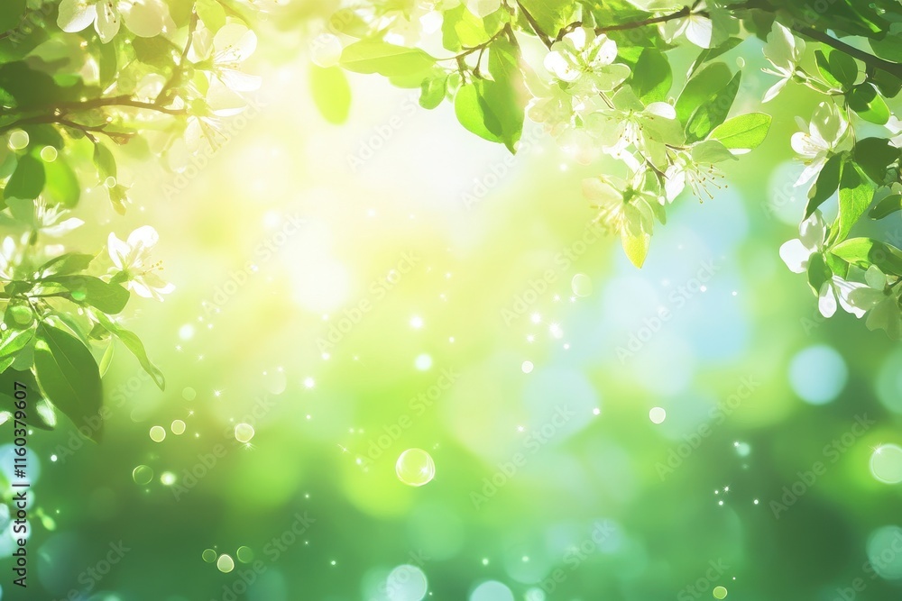 Spring blossoms, sunlight, green bokeh background. Spring blossoms, sunlight, green bokeh background.