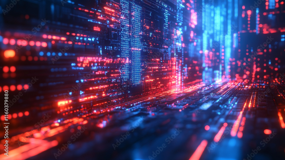 Fototapeta premium vibrant data network with glowing cables and digital elements