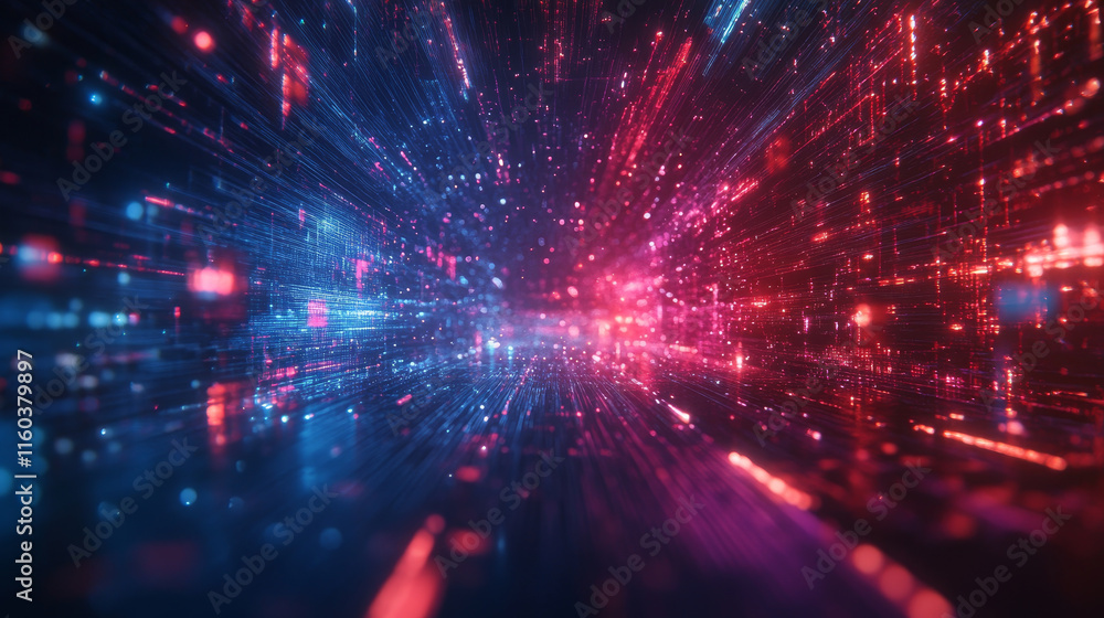 Fototapeta premium vibrant data network with glowing cables in red and blue hues