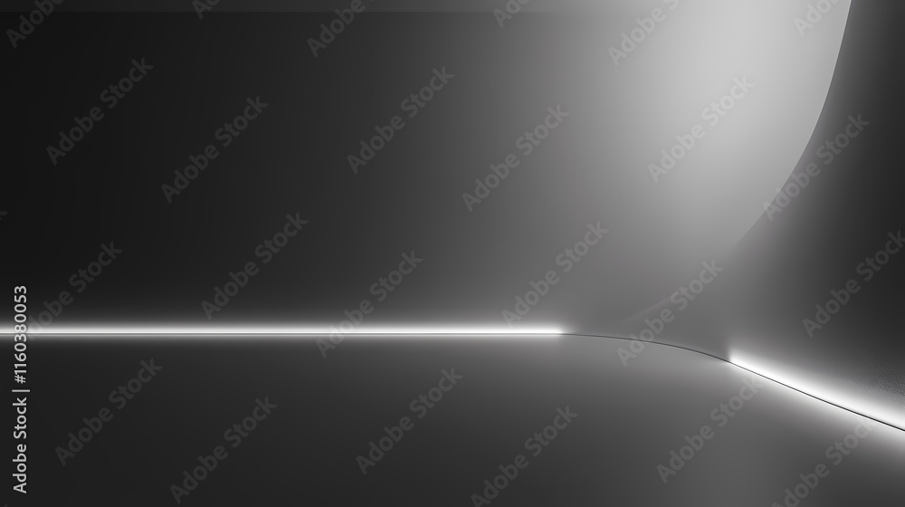 Abstract Dark Minimalist Room with Glowing Lines: A minimalist abstract design, showcasing a dark room with a single bright white glowing line illuminating the space. Abstract Dark Minimalist Room with Glowing Lines: A minimalist abstract design, showcasing a dark room with a single bright white glowing line illuminating the space.