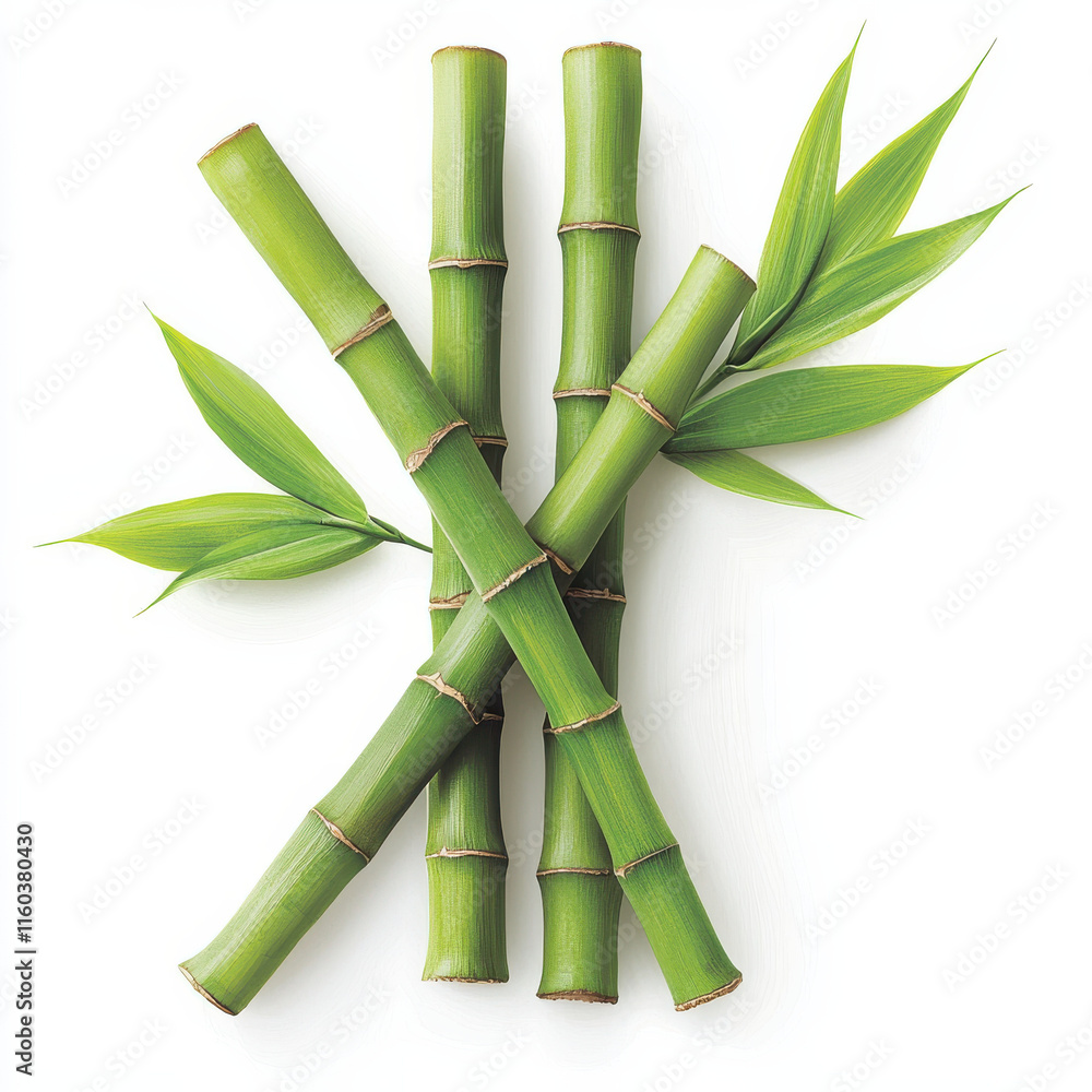 Fototapeta premium Vibrant green bamboo stalks with intricate textures and leaves