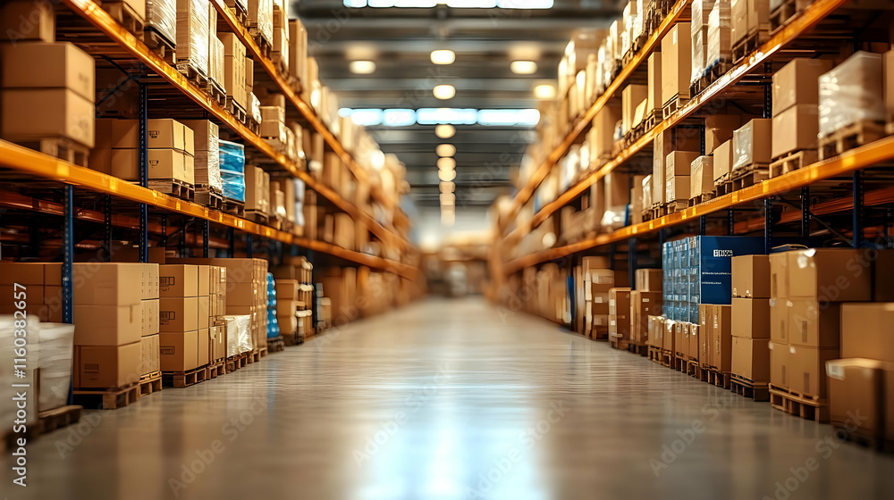 Warehouse Filled with Cardboard Boxes Stands Ready for Distribution and Retail Needs. Warehouse Filled with Cardboard Boxes Stands Ready for Distribution and Retail Needs.