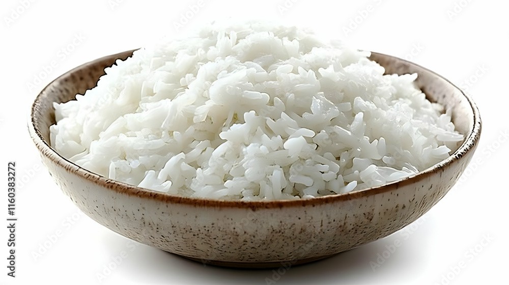 Steamed White Rice fills a Rustic Bowl, ready to be enjoyed as a staple food. Steamed White Rice fills a Rustic Bowl, ready to be enjoyed as a staple food.